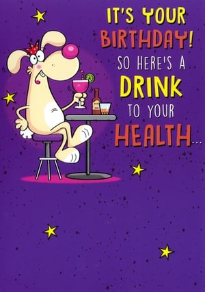 Toast to good times with our Open Humorous birthday card, brought to you by Simon Elvin! This wonderfully witty design features a cheerful, cocktail-clutching dog character, ready to celebrate in style. The playful message, "IT'S YOUR BIRTHDAY! SO HERE'S A DRINK TO YOUR HEALTH...", is guaranteed to bring a smile and a laugh to any recipient. With its vibrant colours and humorous illustration, it's the perfect choice for customers looking for a fun and memorable birthday greeting. Available in a convenient pack of 6, these cards are a must-have addition to your retail collection. Help your customers share a toast to happiness!