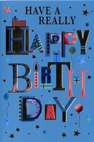 Help your customers celebrate in style with this fantastic 'Open Birthday Male' card from Simon Elvin. Featuring a vibrant blue background, the bold 'HAVE A REALLY HAPPY BIRTHDAY' message truly pops. Each letter is uniquely designed with dynamic patterns and metallic-look finishes, complemented by playful stars, balloons, and gift box illustrations. This modern and eye-catching design is perfect for any male recipient, offering a versatile option for all ages. Stock up easily with this card, available in a convenient pack of 6.