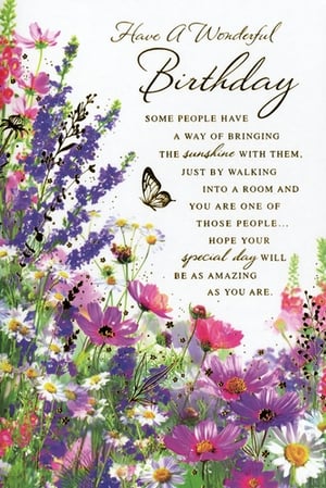 Brighten someone's special day with this exquisite 'Open Birthday Female' card from Simon Elvin. This beautiful design features a stunning array of vibrant wildflowers in shades of pink, purple, and white, accented with delicate foliage and a charming butterfly. The heartfelt message celebrates those who bring sunshine into every room, making it perfect for a cherished friend, family member, or colleague. With its elegant script and warm sentiment, it's a wonderful way to show appreciation. Available in a convenient pack of six, these cards are ideal for any retailer looking to offer a touch of beauty and warmth to their customers' birthday greetings.