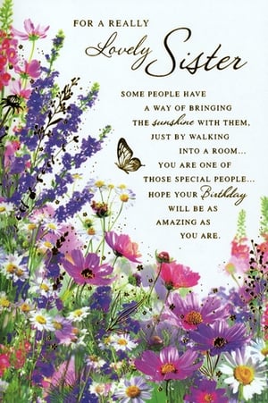 Celebrate your amazing sister with this truly beautiful birthday card! Adorned with a vibrant array of colourful flowers and a delicate butterfly, this card is bursting with charm. The heartfelt message inside perfectly captures the joy and warmth a special sister brings: 'Some people have a way of bringing the sunshine with them... You are one of those special people... Hope your Birthday will be as amazing as you are.'
This 'Sister' card is a wonderful way to show your appreciation. Available in a convenient pack of 6, ensuring you're always ready to share a thoughtful message. Make her birthday extra special with this lovely card!
