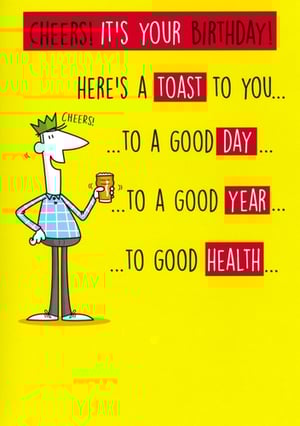 Help your customers celebrate birthdays with a hearty laugh and a good cheer! This 'Open Humorous' card from Simon Elvin is a fantastic choice, featuring a delightful character raising a glass for a special birthday toast. The vibrant design, with its bright yellow background and bold text, wishes the recipient 'A GOOD DAY, A GOOD YEAR, TO GOOD HEALTH'. It's the perfect way to send warm wishes with a touch of wit. Available in a handy pack of 6, this card is a must-have for any retail display. Stock up and let the good times roll!