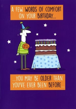 Bring a smile and a knowing nod to any birthday celebration with our 'Open Humorous' card from Simon Elvin. This delightful design offers 'A Few Words of Comfort' with a cheeky twist: 'You may be older than you've ever been before...' The vibrant purple background and orange banners frame a charming cartoon character, complete with a party hat and an 'Another Year Older!' badge, standing next to a magnificent, candle-laden cake. It's the perfect way to acknowledge another year with a light-hearted touch. Stock up with this popular design, available in a handy pack of 6, and offer your customers a truly memorable and amusing birthday greeting.