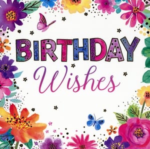 Brighten someone's special day with this delightful Open Birthday Female card from Simon Elvin. Featuring a vibrant array of watercolour flowers and playful butterflies, this design is bursting with cheer. The eye-catching 'BIRTHDAY' text, adorned with colourful patterns, is perfectly complemented by the elegant 'Wishes' script below. Scattered dots and star accents add a touch of sparkle, making this card a truly joyful way to send your warmest greetings. Perfect for any female recipient, this charming design is sure to bring a smile. Available in a convenient pack of 6, it's an ideal choice for your retail offering.