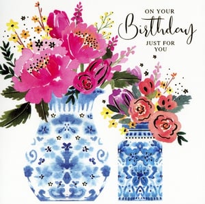 Brighten any birthday with this exquisite 'Open Birthday Female' card from Simon Elvin. Featuring a stunning watercolour design, two elegant blue and white patterned vases overflow with a vibrant bouquet of pink, fuchsia, purple, and yellow blooms. The artistic brushstrokes and rich colours create a truly beautiful and celebratory feel, perfect for sending warm wishes.
This charming card is ideal for any female recipient, offering a touch of timeless elegance and cheer. Stock up your shelves with this delightful design, available in a convenient pack of 6. A wonderful choice for customers seeking a visually appealing and heartfelt birthday greeting.