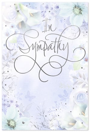 Offer a comforting message with our beautiful Sympathy card from Simon Elvin. This elegant design features delicate floral illustrations in soft shades of white, blue, and lilac, creating a serene and peaceful backdrop. The graceful "In Sympathy" script takes centre stage, surrounded by gentle roses, calla lilies, and subtle butterflies, with a scattering of tiny stars for a touch of sparkle. Perfect for conveying heartfelt condolences, this card provides a respectful and thoughtful way to show you care. Available in a convenient pack of 6 (1x6), it's an essential addition to your greeting card selection.