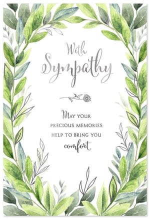 Offer a touch of gentle solace with our beautiful 'Sympathy' card from Simon Elvin. This elegant design features a serene watercolour border of lush green and soft grey foliage, creating a peaceful frame for your heartfelt message. The words "With Sympathy" are gracefully presented in a delicate script, complemented by a touching message: "May your precious memories help to bring you comfort." Ideal for expressing your deepest condolences, this card provides a sensitive way to show you care. Each pack contains 6 identical cards, ensuring you're always prepared to offer support during difficult times.