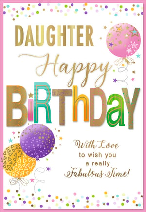 Make her birthday extra special with this beautiful 'Daughter' birthday card from Simon Elvin. This vibrant card features a joyful design with colourful balloons, sparkling confetti, and a prominent 'Happy Birthday' message. The heartfelt sentiment inside wishes her 'a really Fabulous Time!'
With its bright colours and cheerful elements, it's the perfect way to show your love. Available in a convenient pack of six, these cards are ideal for retailers looking to offer a charming and popular choice for daughters. Stock up today and help customers celebrate their beloved daughters.