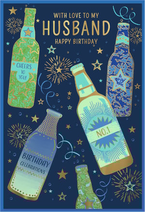 Help your customers celebrate their amazing husbands with this vibrant birthday card from Simon Elvin. Featuring a stylish design on a deep navy background, an array of decorated bottles in shimmering gold and cool blue hues take centre stage. Festive messages like 'CHEERS TO YOU!', 'BIRTHDAY CELEBRATIONS', and 'NO.1' are complemented by sparkling fireworks, stars, and playful streamers, creating a truly celebratory feel. This 'Husband' card is perfect for conveying heartfelt birthday wishes. Stock up with our convenient pack of 6 to ensure you have this popular choice readily available for your shoppers.