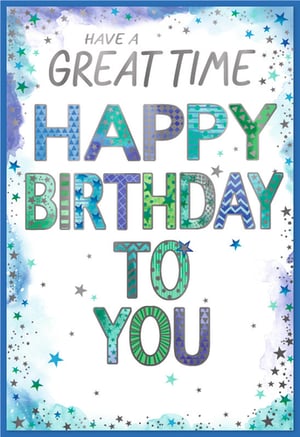 Brighten any birthday with this fantastic 'Open Birthday Male' card from Simon Elvin! Featuring a vibrant mix of blues, greens, and purples, this eye-catching design spells out "HAVE A GREAT TIME HAPPY BIRTHDAY TO YOU" in stylish, patterned lettering. Each letter boasts a unique, shimmering texture, adding a touch of modern flair.
Adorned with scattered stars and subtle watercolour accents, this card offers a contemporary and celebratory feel. Perfect for any male recipient, its versatile design ensures it's always a great choice. Available in a convenient pack of 6, it's an essential addition to your greeting card selection. Stock up today and help your customers celebrate in style!