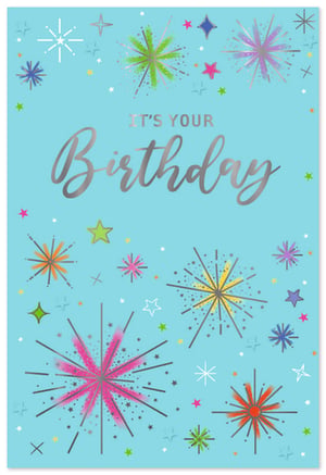Make every birthday celebration sparkle with this vibrant "Open Birthday Male" card from Simon Elvin. This eye-catching design features a dazzling display of colourful fireworks and sparkling stars set against a cheerful blue background, creating an instant festive feel. The stylish silver "IT'S YOUR Birthday" message, with its modern script, adds a touch of contemporary elegance. It's a brilliant choice for any male recipient, offering a universally appealing and celebratory design. Supplied in a convenient pack of 6, these cards are a fantastic addition to your retail collection, ensuring your customers can always find the perfect way to send their warmest wishes.