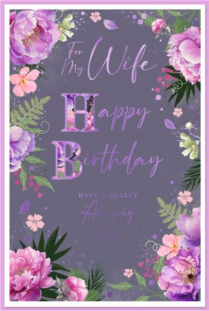 Celebrate that special someone with this beautiful 'Wife' birthday card from Simon Elvin. Adorned with stunning watercolour-style peonies and delicate foliage in shades of purple, pink, and green, this card offers a truly elegant design. The heartfelt message, "For My Wife Happy Birthday, HAVE A REALLY Amazing Day," is presented in a charming mix of script and decorative fonts, with the initial 'H' and 'B' standing out with their intricate floral patterns. Perfect for showing appreciation, this card is sure to make her feel cherished. Available in a convenient pack of 6, it's an ideal choice for any retailer looking to offer premium birthday greetings.