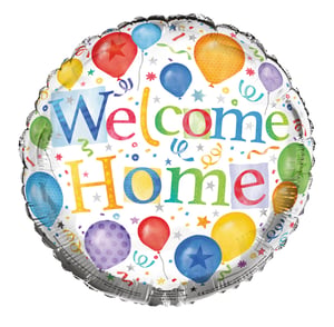 A balloon that says "Welcome home" on it.