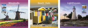 three calendars including one for windmills lighthouses and beach huts