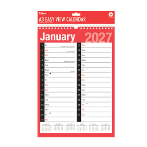 a red and black calendar for january 2025