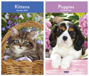 a calendar for kittens and puppies for the year 2025