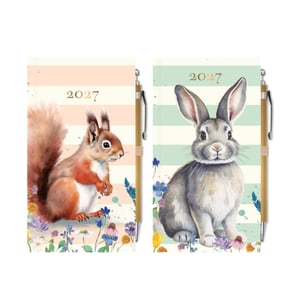 a hedgehog and a rabbit are on the cover of a 2025 diary