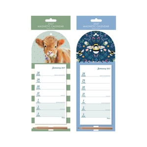 Introduce a touch of charm and organisation to your customers' homes with our 2027 WTV Magnetic Cow And Bee Calendars, proudly supplied by Tallon. This delightful collection features two captivating designs: an adorable fluffy cow with flowers and a vibrant bumblebee amidst a beautiful floral pattern. Each handy week-to-view calendar is designed to easily attach to any magnetic surface, making it perfect for busy kitchens or offices. Complete with its own pencil, these calendars offer both practicality and aesthetic appeal. They're an ideal impulse purchase or thoughtful gift. Available in a convenient pack of 12, these popular designs are ready to grace your shelves and bring a smile to every customer.