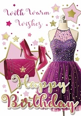 Make her birthday truly special with this glamorous 'Open Birthday Female' card from Xpress Yourself! Adorned with a dazzling purple dress on a mannequin, complemented by chic pink high heels and a stylish matching handbag, this card simply exudes fashion and fun. Sparkling stars in pink and gold add a festive touch, making it perfect for sending warm wishes to any fashion-forward recipient. This eye-catching design is ideal for celebrating a fabulous birthday. Stock up with our convenient 1x12 pack and ensure your customers have the perfect card for every celebration.