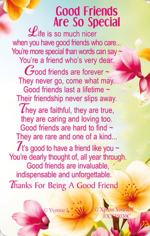 Help your customers celebrate cherished friendships with our 'Good Friends Are So Special' item. This beautifully designed piece features a heartfelt poem that perfectly captures the essence of true companionship – loyalty, care, and unwavering support. Adorned with a vibrant floral motif, it offers a warm and uplifting message that friends are truly invaluable and unforgettable.
Ideal for birthdays, thank yous, or simply to show appreciation, this thoughtful gift is sure to resonate. From Xpress Yourself, these popular items are supplied in a convenient pack of 6, ready for your shelves.