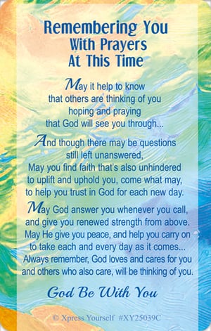 Offer your customers a heartfelt way to show they care with our 'Remembering You With Prayers' card from Xpress Yourself. This beautiful card features a comforting message, perfect for offering support and solace during difficult times. The gentle, watercolour design provides a serene backdrop to the prayerful words, reminding recipients that they are thought of and loved. Ideal for those seeking to send a message of faith, hope, and strength. Each pack contains 6 cards, making it easy to stock up on this thoughtful design. A truly uplifting card for any retail collection.