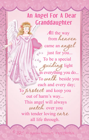 This charming card from Xpress Yourself, titled 'An Angel For A Dear Granddaughter', offers a beautiful way to express love and care. Adorned with a sweet angel in soft pinks, complete with delicate wings and a heart, it's visually appealing and comforting. The heartfelt message inside promises a special guiding light, protection, and tender loving care for a beloved granddaughter, making it perfect for any occasion. Retailers will find this a popular choice for customers seeking a meaningful gift for their granddaughters. Supplied in a convenient pack of 6, these cards are ready to brighten any display.