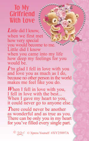 Express heartfelt affection with our 'To My Girlfriend With Love' greeting card. This charming card features two adorable teddy bears nestled within a sparkling heart, surrounded by delicate roses, making it an irresistibly sweet choice for any romantic occasion. The beautiful message inside conveys deep love and appreciation, letting your customers' girlfriends know just how special they are and how much they mean.
Perfect for anniversaries, Valentine's Day, or simply to celebrate a unique bond, this card is designed to make her feel truly cherished. Stock up on this popular design, available in a convenient pack of 6 from Xpress Yourself, and help your customers share their love in the most touching way.