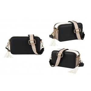 Elevate your accessory collection with the gorgeous Equilibrium Tri-Colour Cross Body Bag! This stylish bag perfectly blends Black, White, and Taupe, offering a sophisticated and versatile look for any occasion. Its compact design is ideal for carrying essentials, while the distinctive woven strap and playful tassel add a touch of unique flair.

Crafted for both fashion and function, this cross-body bag is a fantastic addition to any outfit, from casual daytime looks to evening elegance. A true customer favourite in the making, available in single packs. Stock up on this effortlessly chic piece today!