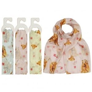 Introduce a touch of rustic charm to your collection with our delightful Equilibrium Highland Cow Scarves! These beautiful scarves feature an enchanting design of beloved Highland cows, often accompanied by delicate floral accents, making them a truly captivating accessory.

Each wholesale pack contains three assorted scarves (1x3), offering a lovely variety of soft, pastel shades including a gentle pink, a serene light blue, and a subtle pale green. Perfect for adding a pop of personality to any outfit, these lightweight scarves are sure to become a firm favourite with your customers.

They make an ideal gift or a charming impulse buy, ready to brighten up any display. Stock up on these wonderfully unique scarves today!