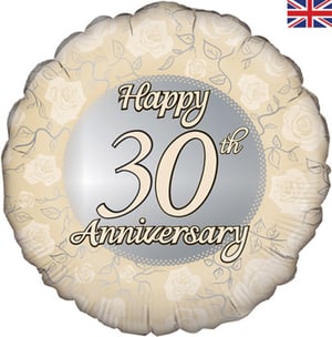 A balloon that says "Happy 30th anniversary" on it.