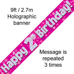 A pink banner that says "Happy 2nd Birthday."