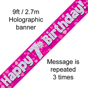 A pink banner that says "Happy 7th birthday."