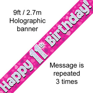 A pink banner that says "Happy 1st birthday."