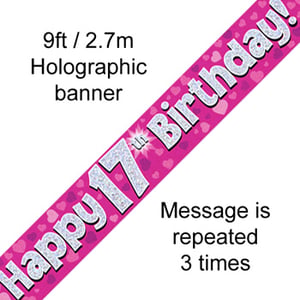 A pink banner that says "Happy 17th Birthday."