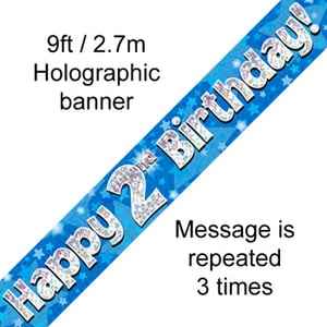 A blue banner that says "Happy 2nd Birthday."