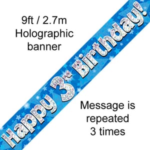 A blue banner that says "Happy 3rd Birthday."