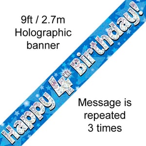 A blue banner that says "Happy 4th Birthday."