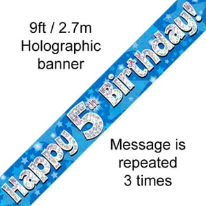 A blue banner that says "Happy 5th birthday."