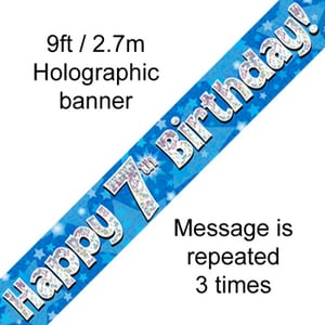 A blue banner that says "happy 7th birthday."