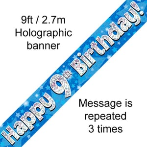 A blue banner that says "Happy 9th birthday."