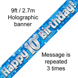A blue banner that says "Happy 10th birthday."