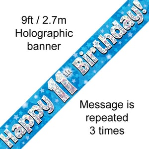 A blue banner that says "Happy 11th birthday."