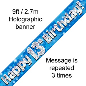 A blue banner saying "happy 13th birthday".