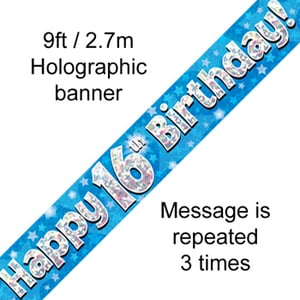 A blue banner that says "Happy 16th birthday."