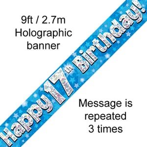 A blue banner that says, "Happy 17th birthday."