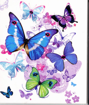 A bunch of colorful butterflies on a white background.
