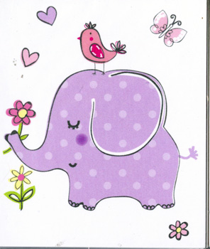 A drawing of an elephant with a bird on its back.