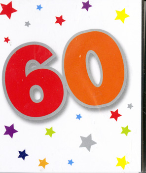 The number 60 is surrounded by stars on a white background.