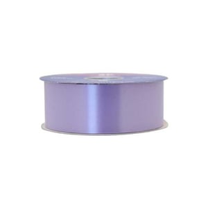 A roll of purple satin ribbon is on a white background.