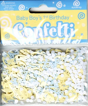 A package of baby boy's 1st birthday confetti.