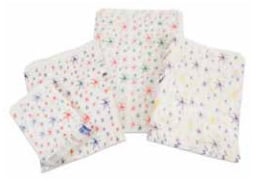 three towels with a star pattern on them are stacked on top of each other on a white background .